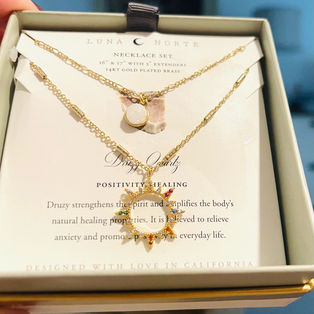 Nib Luna Norte Druzy Quartz Stone Necklace Set 36$
